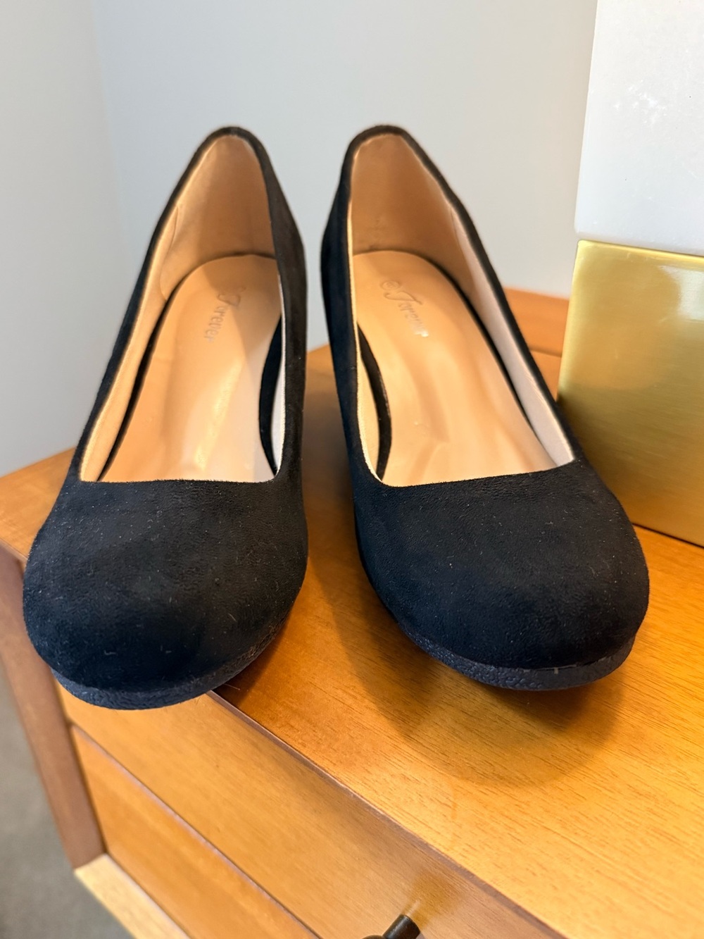 Forever 21 Black Suede Round-Toe Heels
